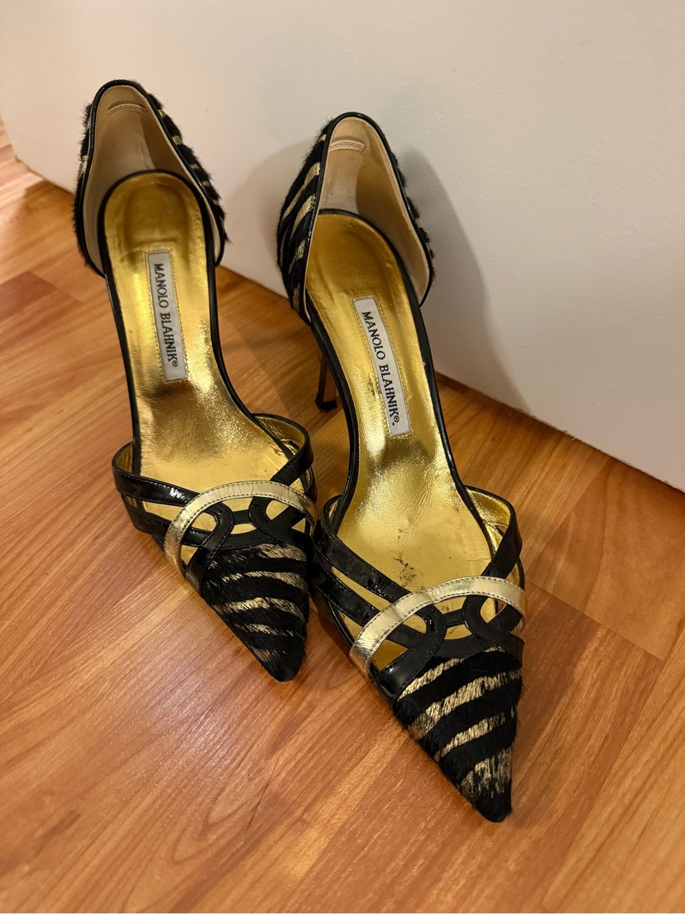 Vintage Manolo Blahnik Gold and Black Heels